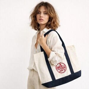 Trader Joe's Logo Embroidered Canvas Tote Bag